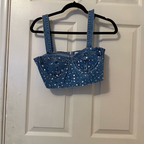 Forever 21 Tops - Forever 21 Blue Denim Studded Crop Top